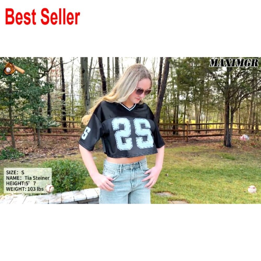 Y2K Graphic Number Tee V Neck Mesh Crop Top Baggy Streetwear Jersey Shirt - Picture 7 of 7